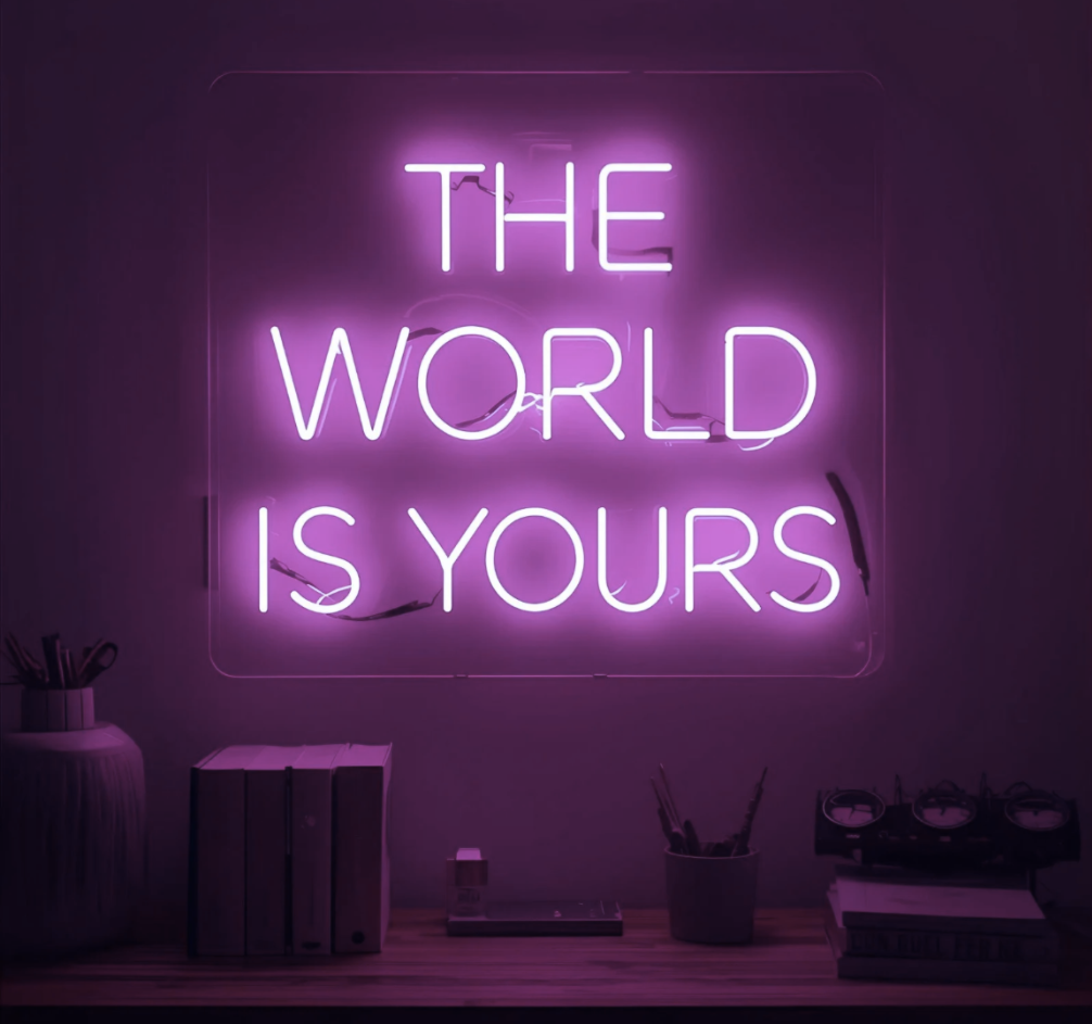 The World Is Yours – Modernes Neonlicht für Zuhause & Business