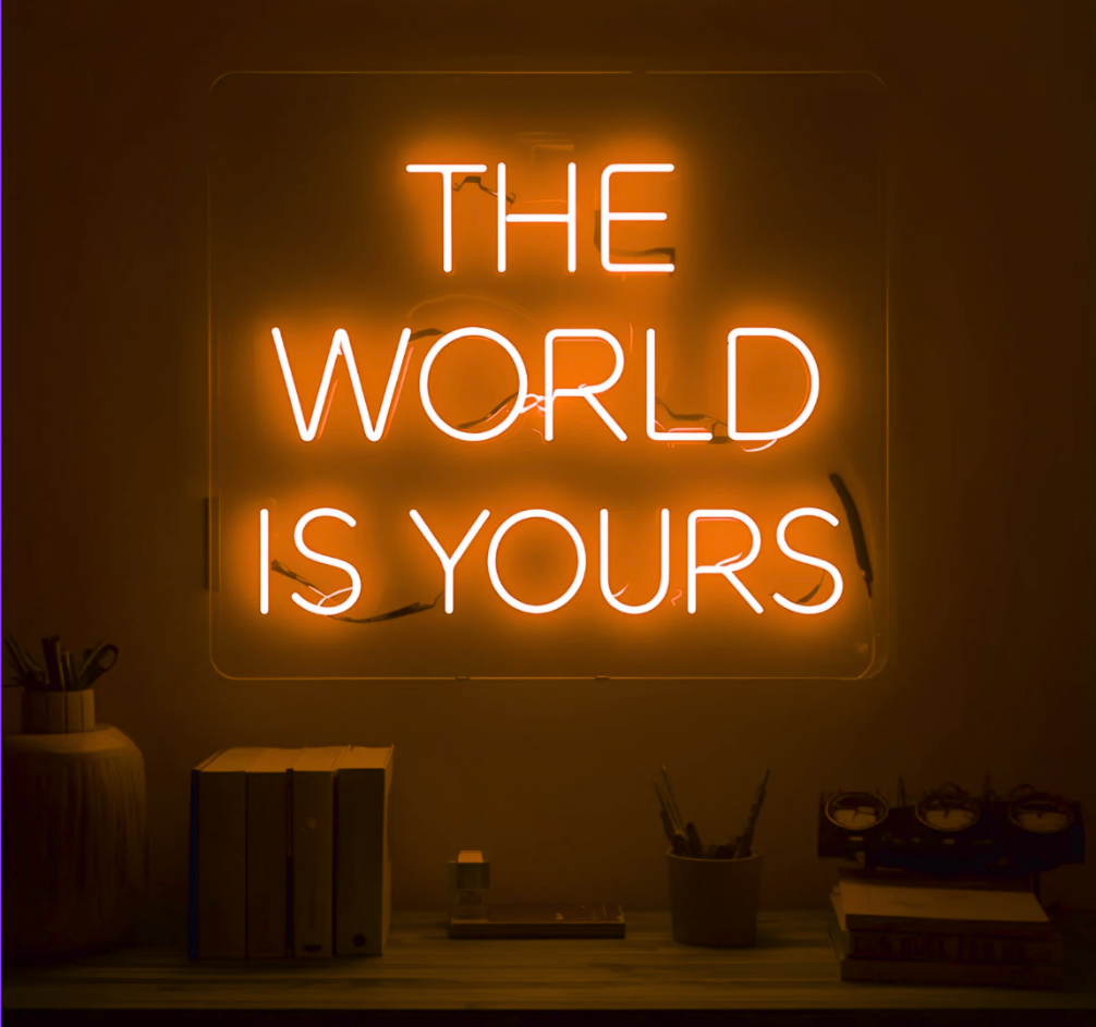 The World Is Yours – Modernes Neonlicht für Zuhause & Business
