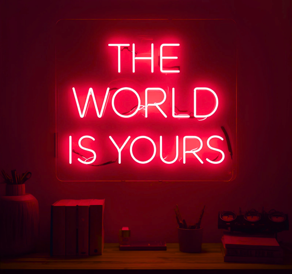 The World Is Yours – Modernes Neonlicht für Zuhause & Business