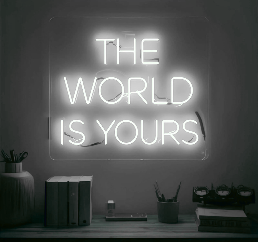 The World Is Yours – Modernes Neonlicht für Zuhause & Business