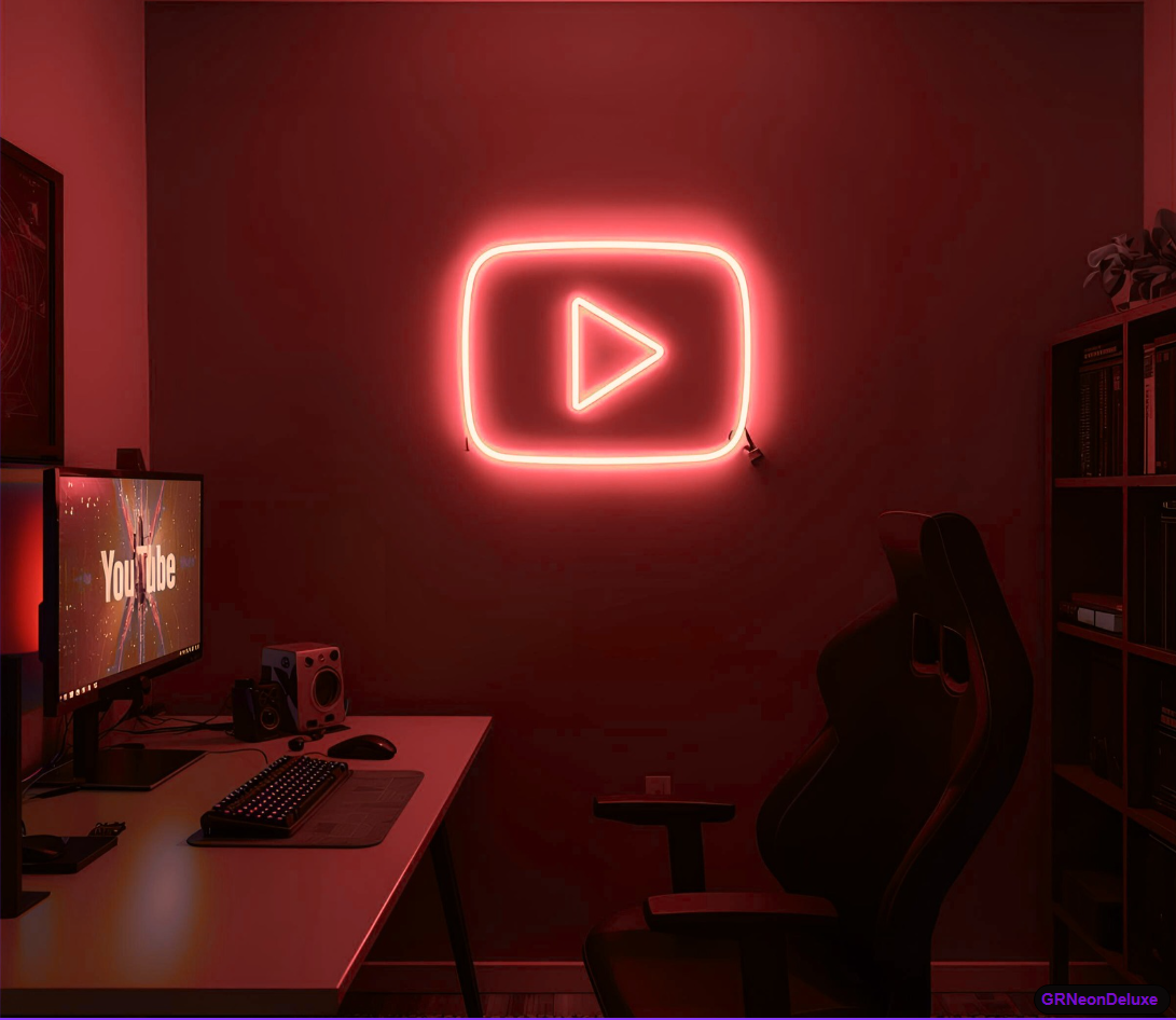 YouTube Logo Neon Schild – Leuchtendes Design für dein Studio, Zimmer oder Setup